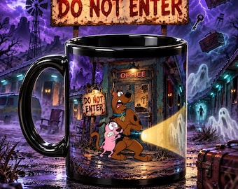 Haunted Motel Mystery Mug | Spooky Cartoon Coffee Cup (11 oz Ceramic)