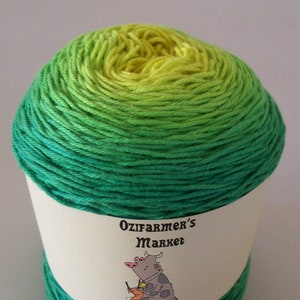 Cotton 4ply.  Gradient hand-dyed green-gold fingering weight cotton. 100gm  Aussie, Aussie, Aussie