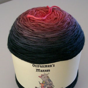 Cotton 4ply.  Gradient hand-dyed red to black fingering weight cotton. Seduction