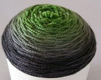 Ozimerino.  Hand-dyed green to brown gradient yarn.  Forest floor