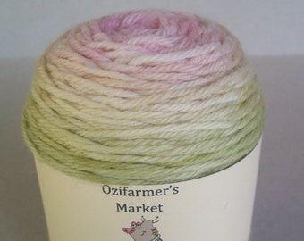 Willaston DK - Gradient dyed 8ply/light worsted/DK baby pink to soft olive/ blue Superwash Australian Merino.  Sweetpea.