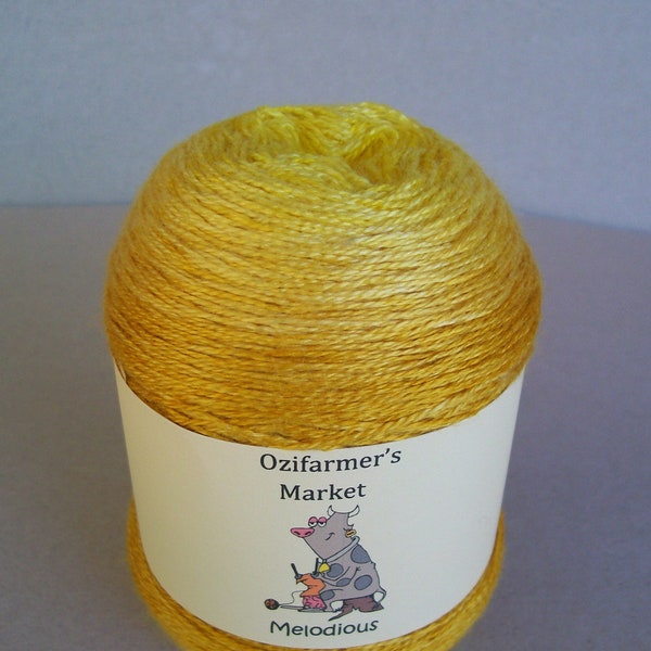 Melodious - 100gm gradient dyed laceweight merino/silk blend yarn. Old Gold