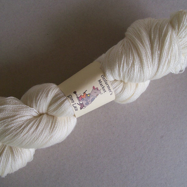 Silky Lace - 100gm undyed silk/wool blend yarn.  Vanilla