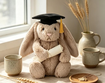 Jellycat Bashful Plush Graduation Bunny, Soft Beige Cuddly Bunny with Diploma, Ideal High School, College Grad & Special Occasion Gift