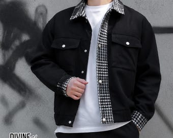 Plaid Trim Jacket | Oversized Button Outerwear Top | Daily Wear | Casual Streetwear Style