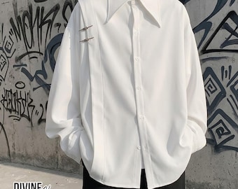 Minimal Button Shirt | Loose Long Sleeve Top | Daily Wear | Casual Streetwear Style
