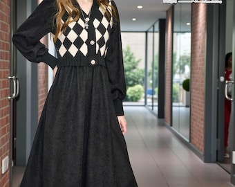 Women's Plaid Long Dress | Long Sleeve Casual Fashion | Formal Chic Winter Outfits