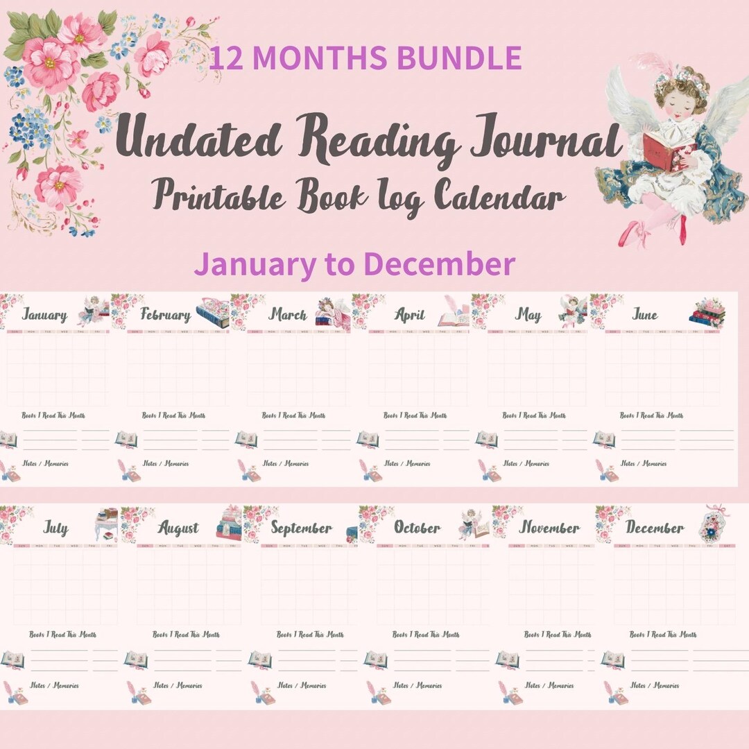 Printable Undated Monthly Calendar – Cute Floral Book Lover Planner for ...
