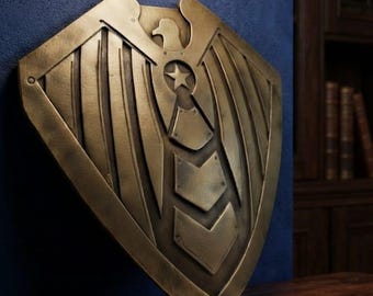 Handmade Wooden Warrior Shield | Bronze Finish Eagle Design, Fantasy Decor