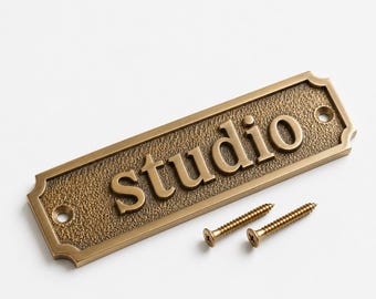 Custom Brass Studio Sign, Engraved Metal Name Plate, Personalized Door Plaque