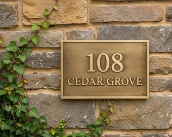 Solid Cast Brass Address Plaque, Square House Numbers Sign, Custom Exterior Decor