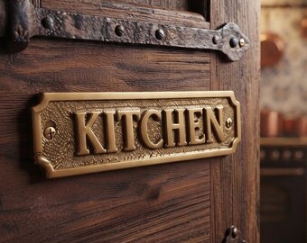 Custom Brass Kitchen Door Sign | Engraved Vintage Name Plate, Wall Decor