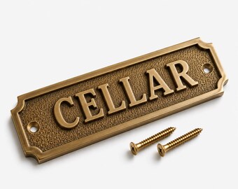 Personalized Brass Cellar Sign, Engraved Metal Name Plate, Custom Wine Bar Decor