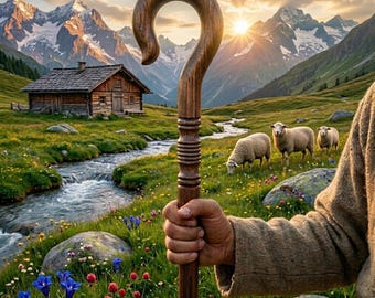 Shepherds Crook Walking Cane, Handcrafted Wooden Crook Handle Walking Stick