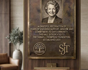 Custom Brass Memorial Plaque with Photo, Personalized Recognition Sign, Donor Award Estate Plaque