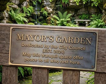 Custom Cast Brass Garden Dedication Plaque, Outdoor Memorial Sign, Bench Plate