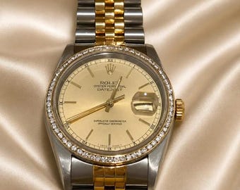 intage 1989 Rolex Lady-Datejust 69173 18k Gold Steel Custom Diamond Watch