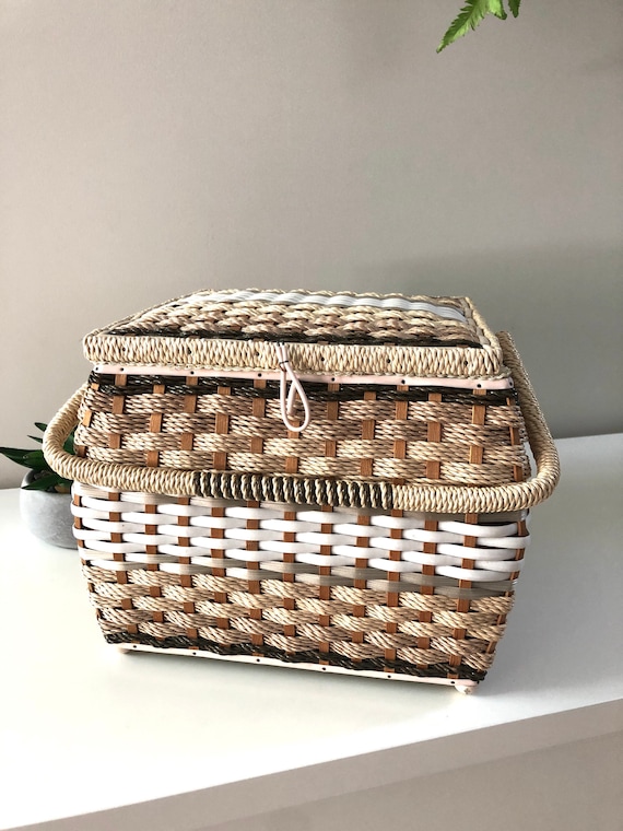 Large PP Woven Plastic Storage Basket with Lid, Storage Box