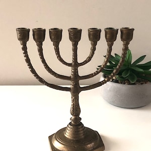 SALE Jewish Candlestick Menorah Hanukkah Burnished Solid Brass