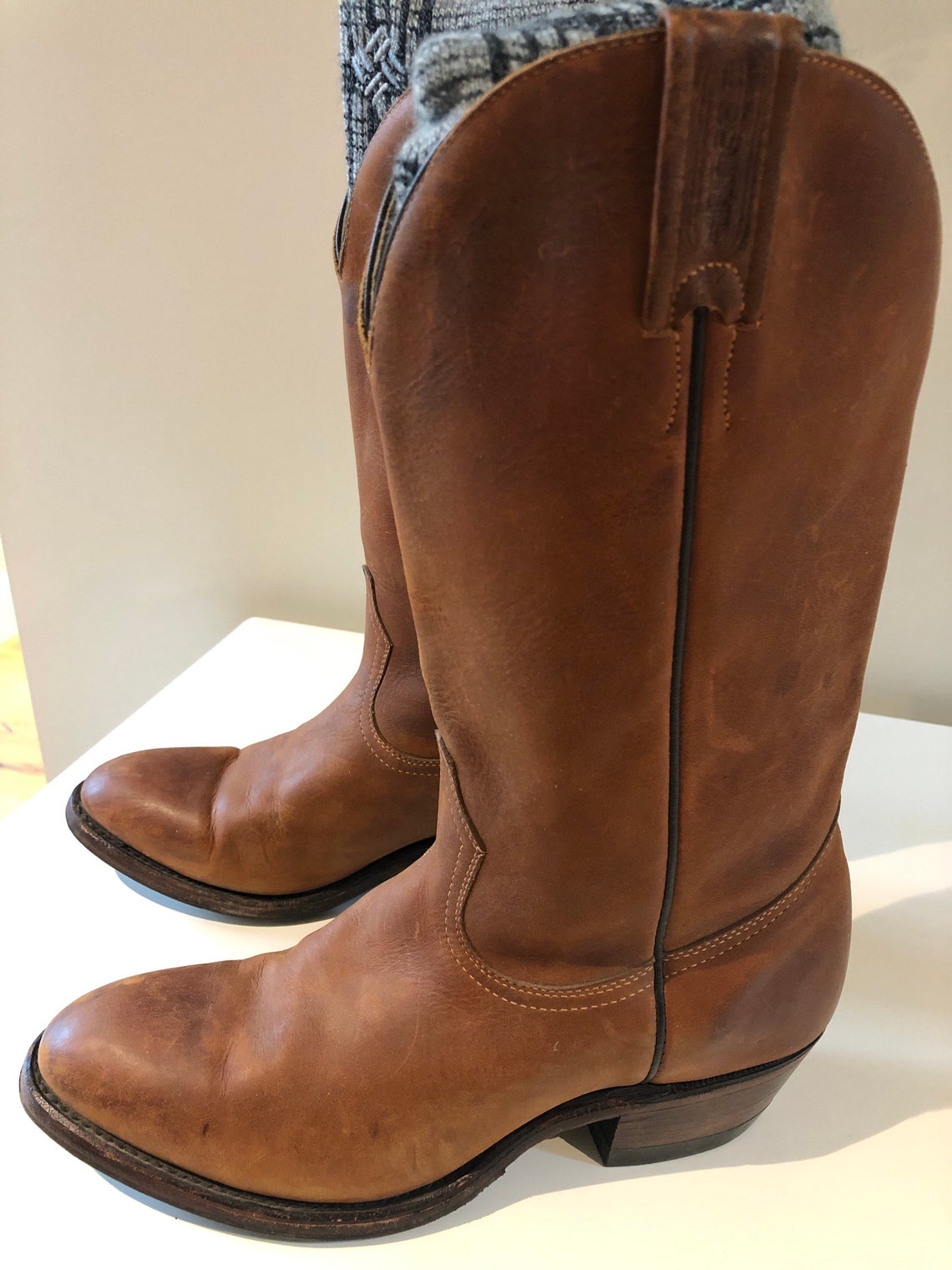 Vintage Mens Cowboy Boots Leather BOULET Canada 80s Size 8 Etsy