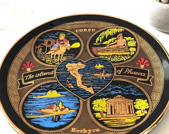 Impresionante CORFU hecho a mano 24 K chapado en oro griego placa de pared griega decoración casera coleccionable