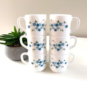 FRANCE ARCOPAL VERONICA 6 Espresso Cups 4 oz Blue Flowers 80&#39;s