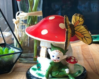 Tirelire vintage Pixie ELF Mushroom des années 60 JAPON Enterprise Adorable !!