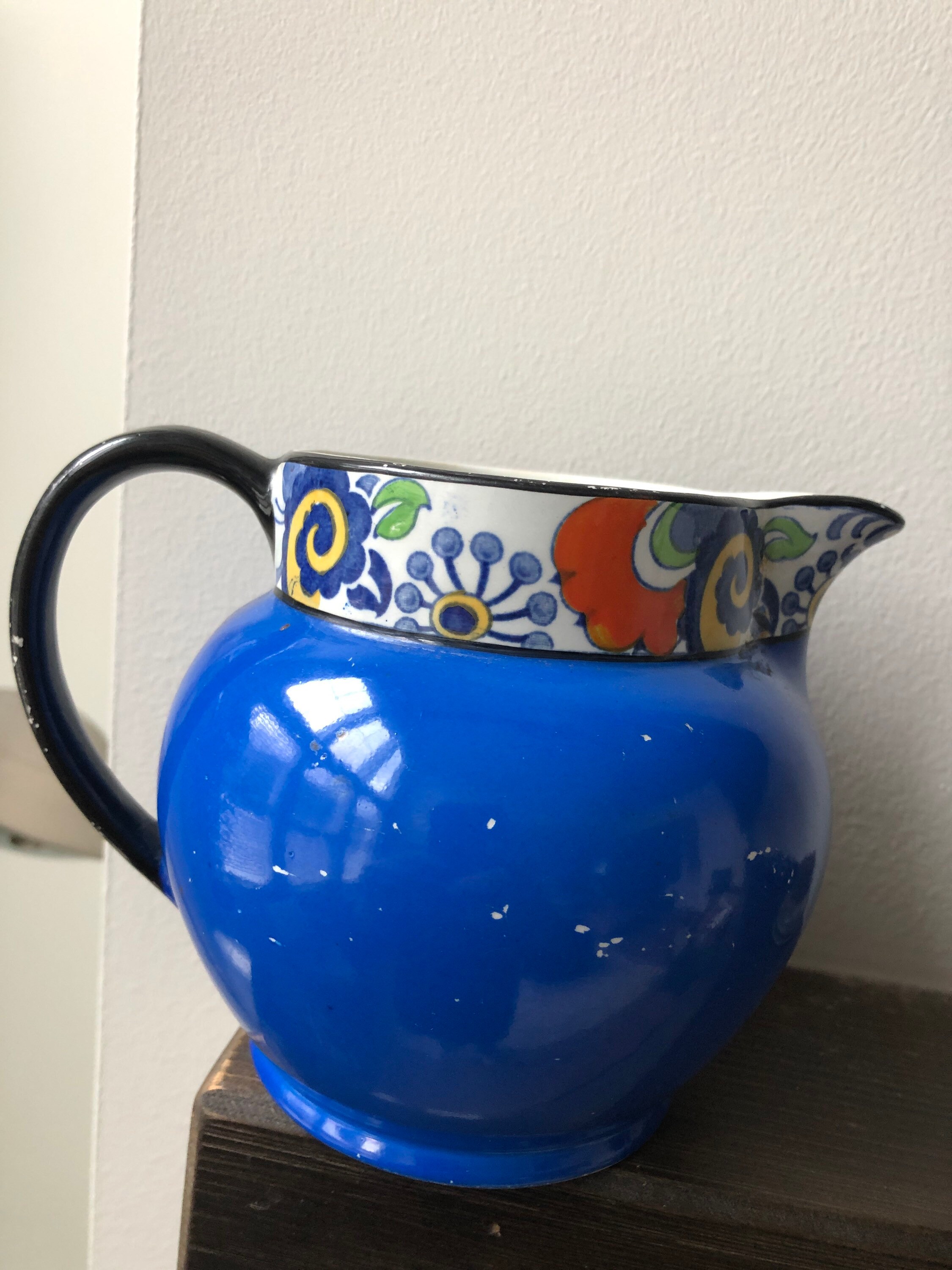 Antique Crown Pottery Burslem England Pitcher Colbalt Blue Etsy