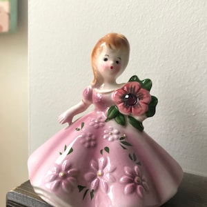 Vintage Josef Figurine Pink Dress Birthstone Japan Collectible 50s image 1