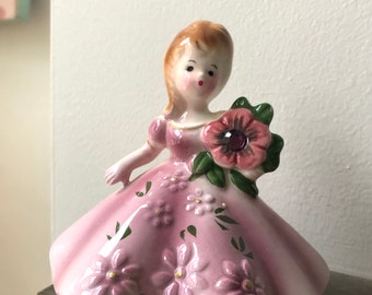 Vintage Josef Figurine Pink Dress Birthstone Japan Collectible 50s
