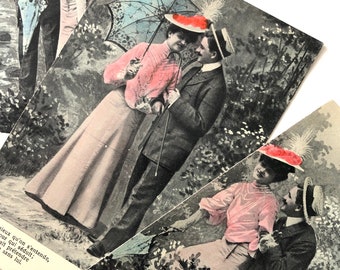 3 Vintage French Couple Postcards 1920s Romance Unused