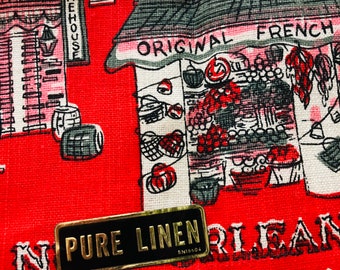 SALE Vintage New Orleans Linen Mod Kitsch Kitchen Linen Dish Towel Textile Print *Free Shipping With Second Purchase*