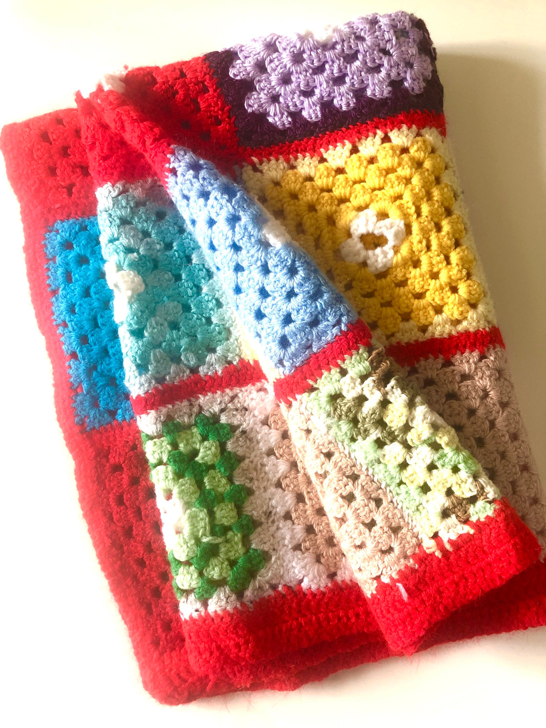 Handmade Crochet Blanket Multi Colour Country Decor Retro Etsy