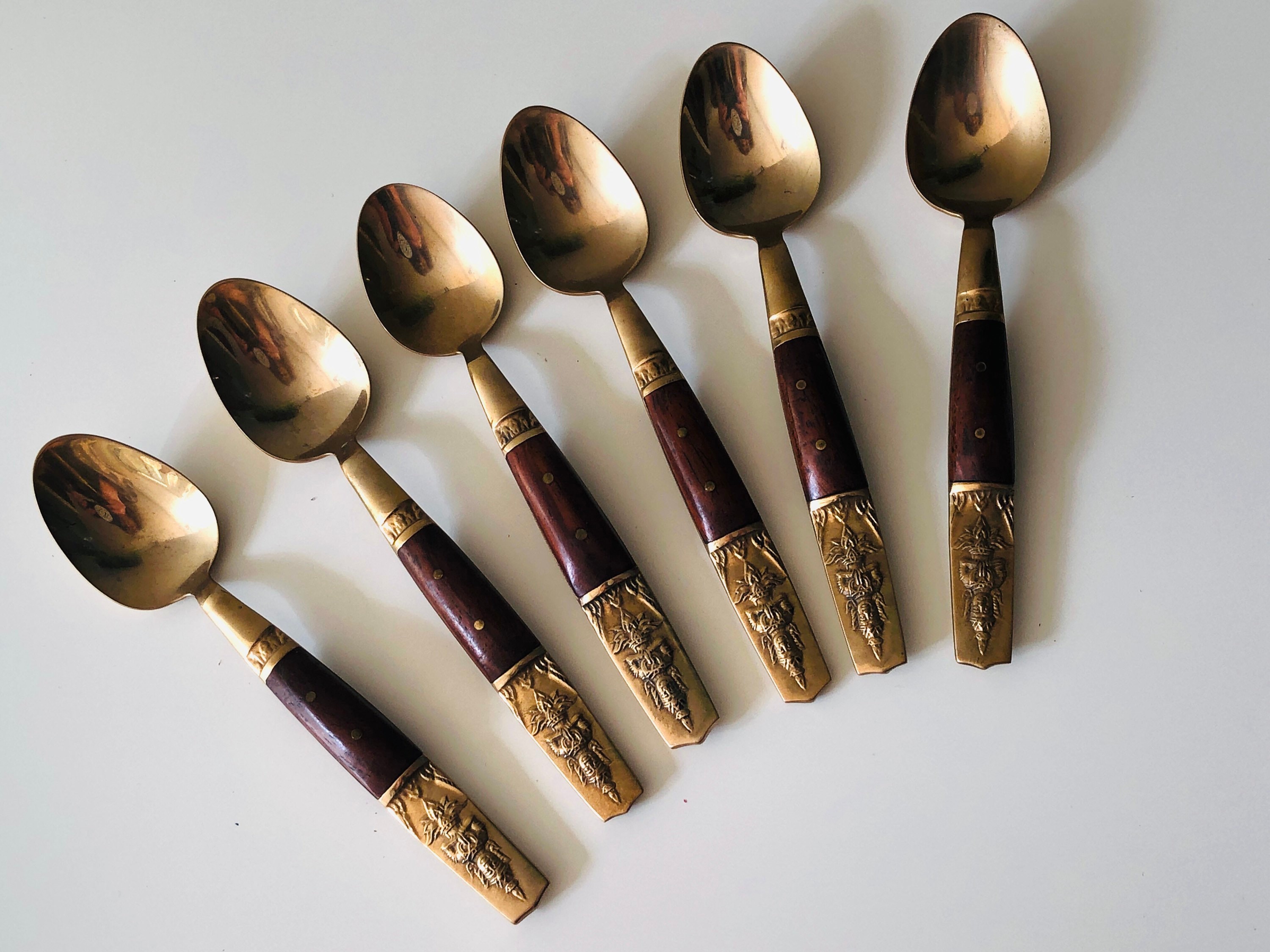 SALE Vintage Pure Bronze Thailand Spoons 6 Flatware Souvenir