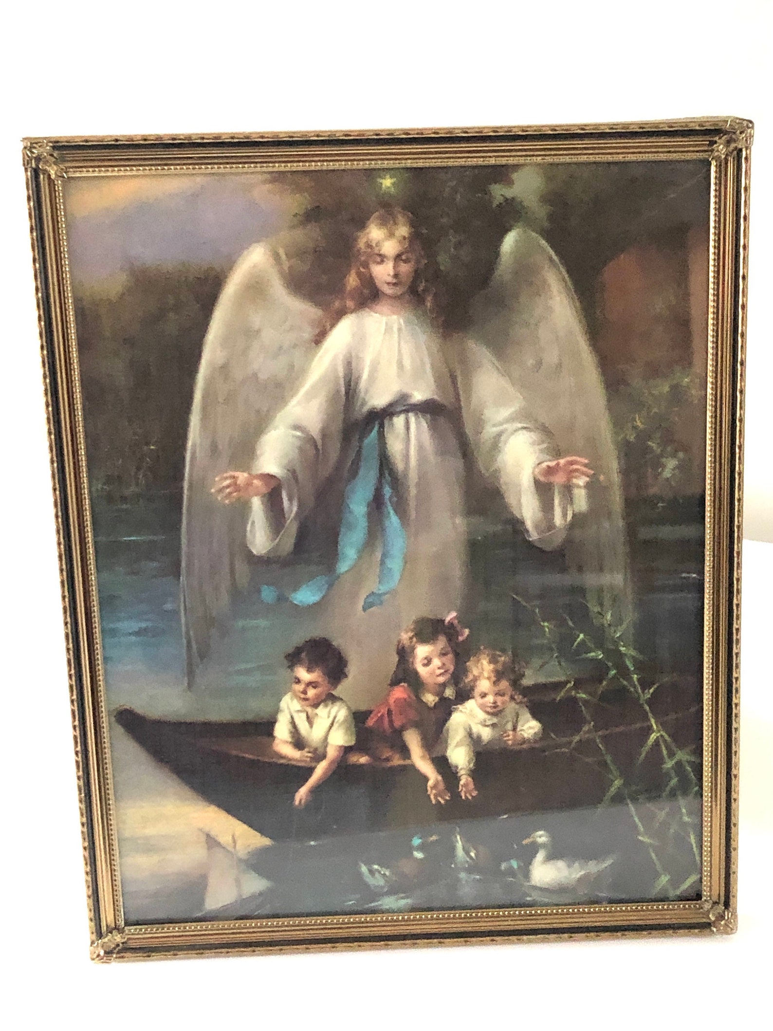 SALE Vintage Guardian Angel and Children in Boat Nursery Etsy