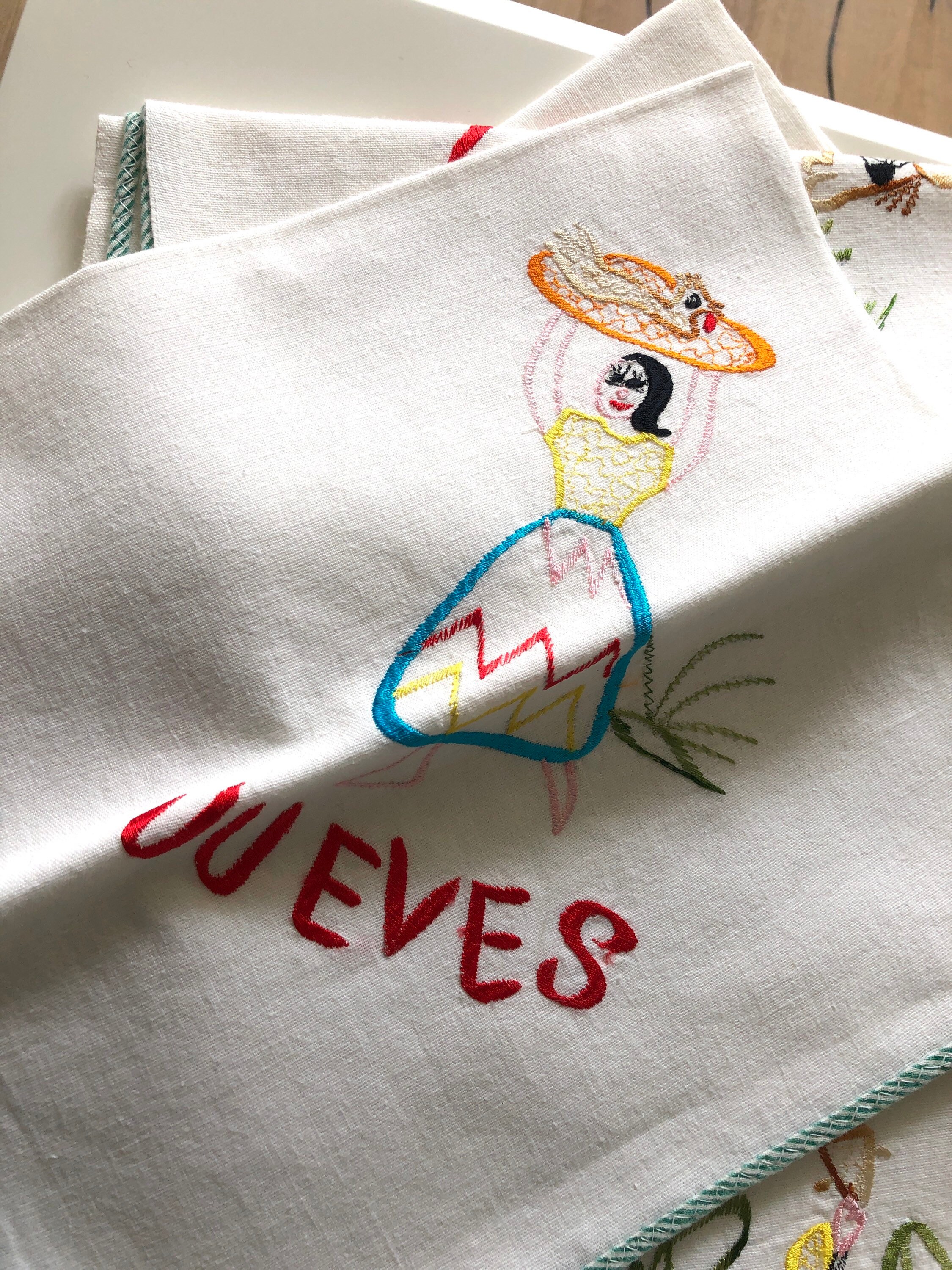 7 Days Of The Week Tea Towels Spanish Embroidered Handmade Etsy