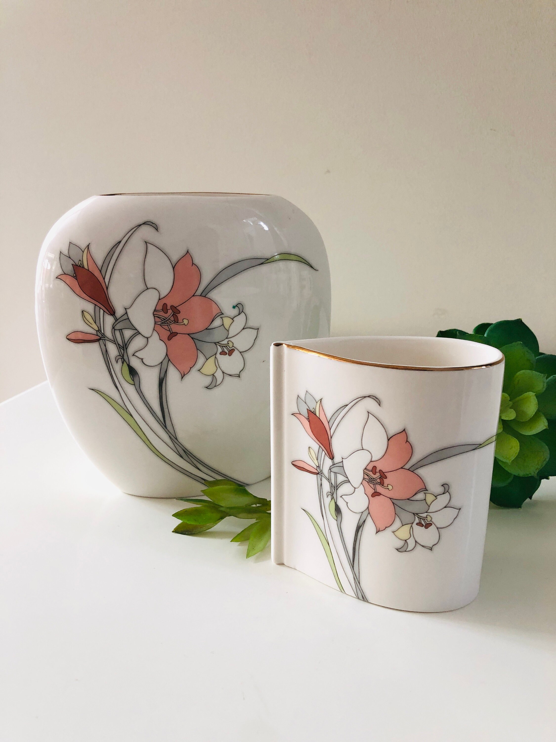 Vintage Japanese Flower Vase + One Free! Made in Japan Retro Mid