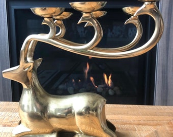 Large Brass Deer Candle Tea Light Holder 70’s Mod Decor