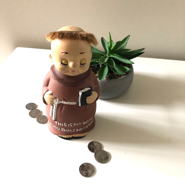 Vintage Friar Tuck Money Bank—This Is My Bank Thou Shall Not Steal Made In Japan Hand Painted Monk *Free Shipping With Second Purchase*