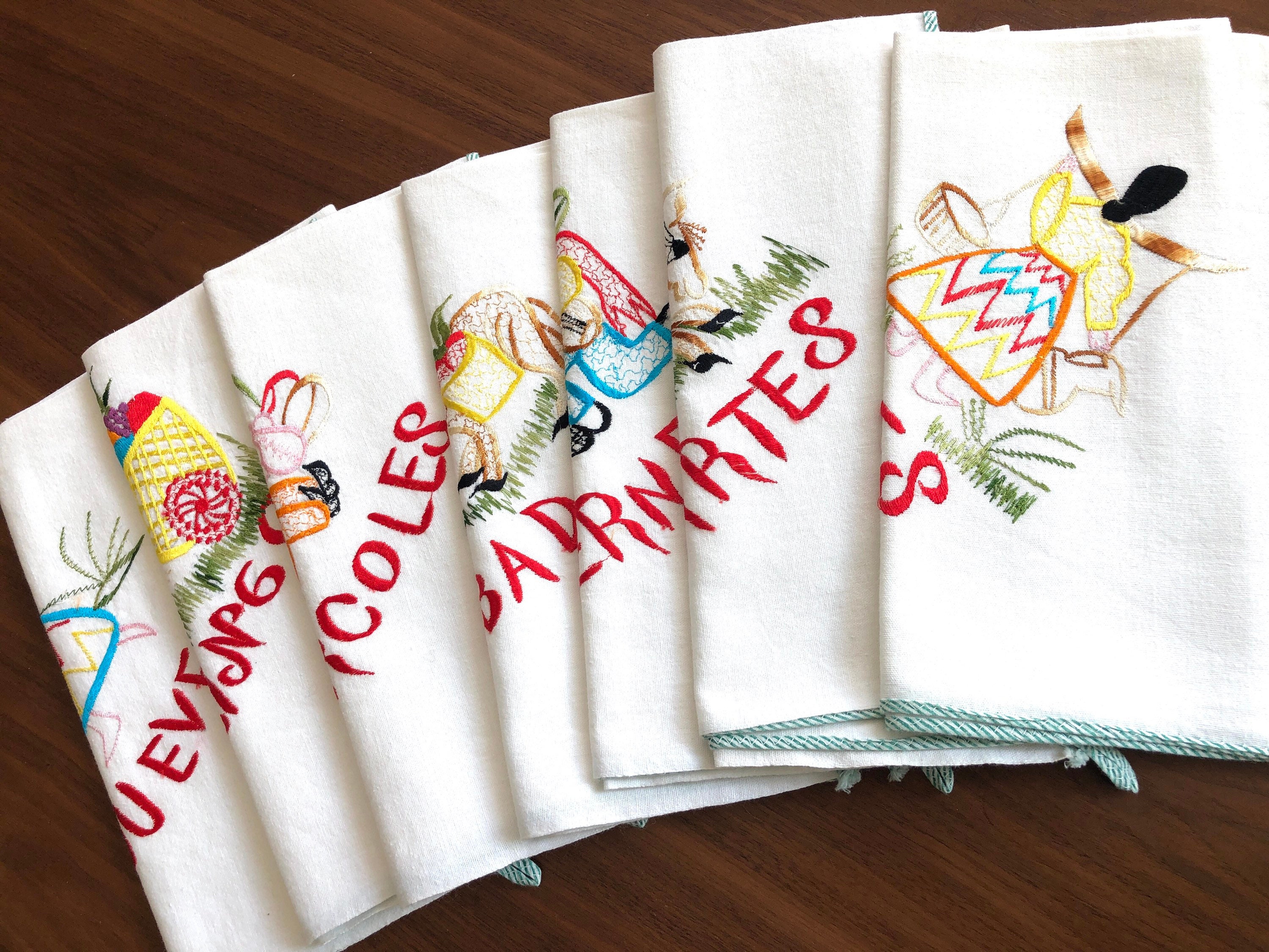 7 Days Of The Week Tea Towels Spanish Embroidered Handmade Etsy