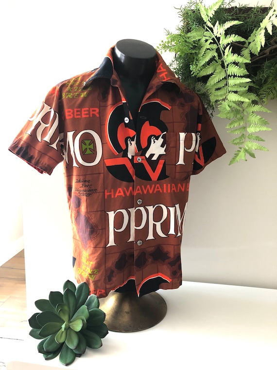 Vintage Hawaiian Holiday PRIMO BEER Sports Wear Surfing Shirt 