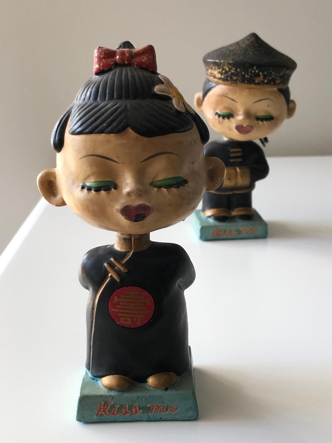 1930s Japan Nodding Figurines Lets Kiss Bobbleheads Ceramic Etsy