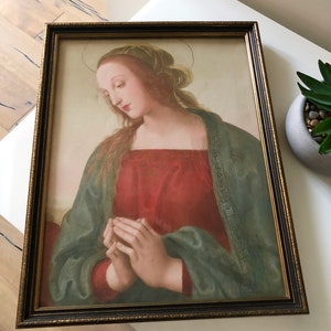 1930’s Antique Madonna Art Print Original Frame Collectible
