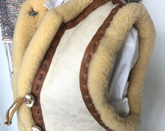 Vintage Canadian Leather Vest Sheepskin Woman's Cozy Outdoor Wear Warm One Of A Kind