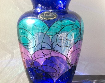 Vintage Vase M. Draksler Handmade Slovakia Stained Glass Vase Home Decor