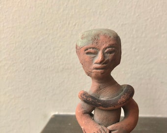 Vintage Terra Cotta Aztec Mayan Made In Mexico Folk Art Clay Artwork Figurine Pottery Unglazed Sculpture