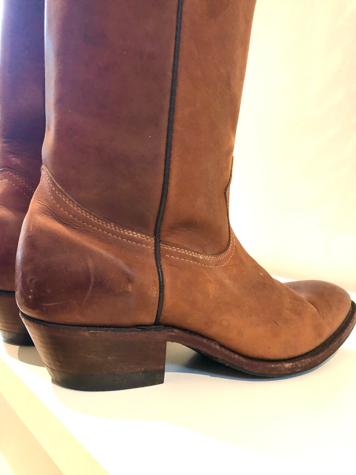 Vintage Mens Cowboy Boots Leather BOULET Canada 80s Size 8 Etsy