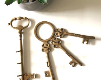 2 Brass Key Holders Vintage Key Hooks Organizers Home Decor