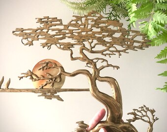SALE Vintage Mid Century Brass Tree With Copper Sun Wall Hanging