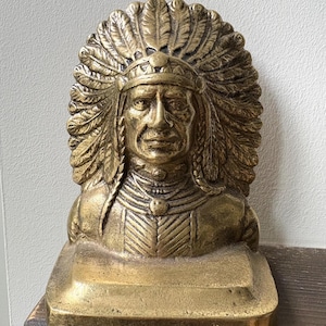 SOLID BRASS Native Chief Bookends 70’s Made In Canada Gorgeous!